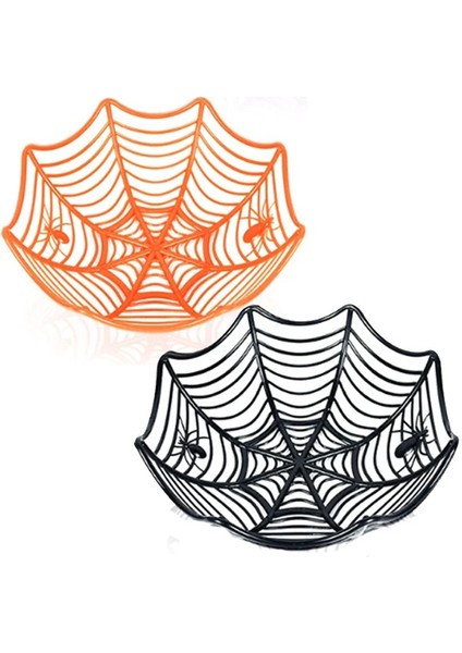 Halloween Ağ Şeklinde Plastik Malzeme Koyma Kasesi 28X8 cm Turuncu ve Siyah 2 Adet