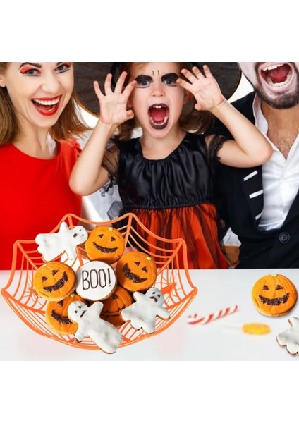 Halloween Ağ Şeklinde Plastik Malzeme Koyma Kasesi 28X8 cm Turuncu ve Siyah 2 Adet modelleri