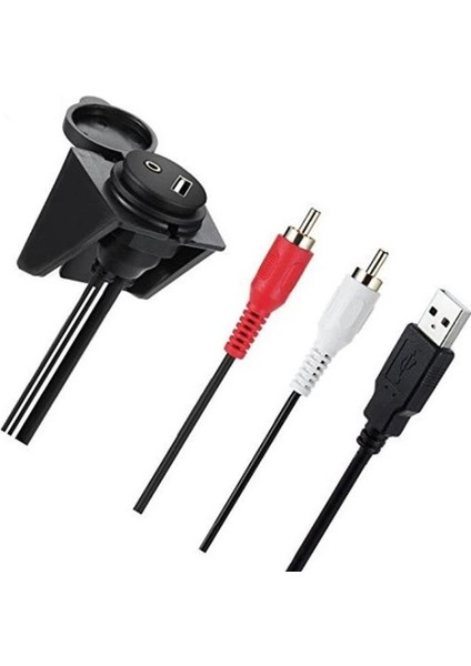 4825 USB 2rca 3.5mm Aux Araç Içi Kontrol Paneli Uzatma Ek Kablosu