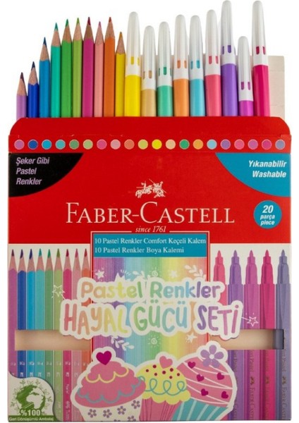Pastel Renkler Hayal Gücü Seti 10 Keçeli Kalem + 10 Boya Kalemi - 20 Renk