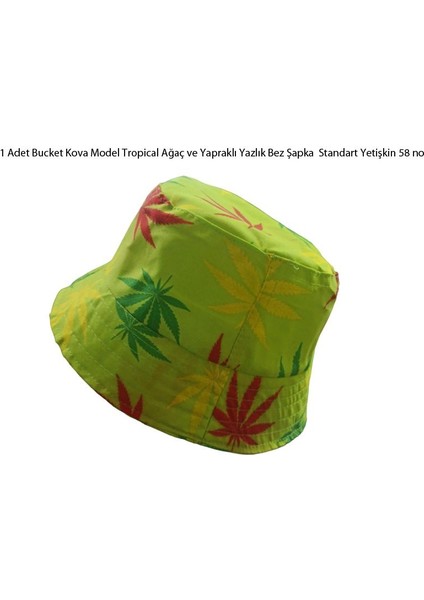 Hawai Bucket Kova Model Tropical Yapraklı Yazlık Bez Şapka Md6