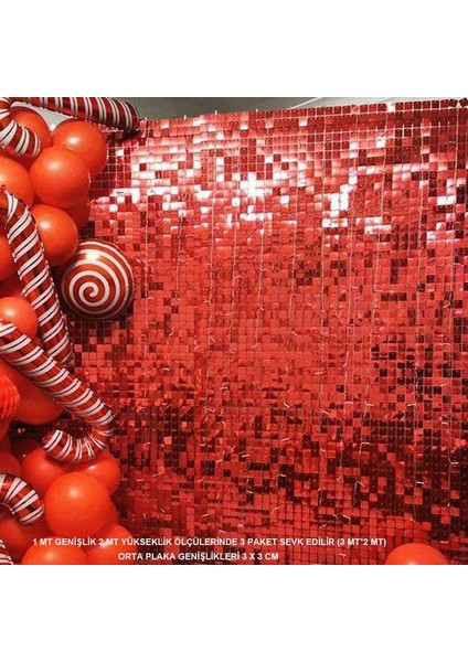 3 Adet Kırmızı Renk Fon Perdesi Folyo Dekor Süsü 2x1 mt Retro