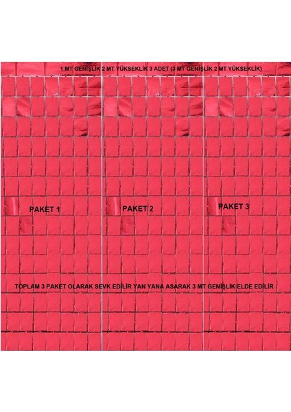 3 Adet Kırmızı Renk Fon Perdesi Folyo Dekor Süsü 2x1 mt Retro fiyatları