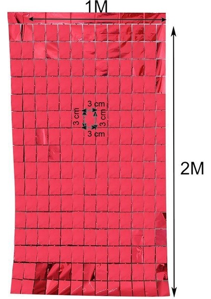 3 Adet Kırmızı Renk Fon Perdesi Folyo Dekor Süsü 2x1 mt Retro modelleri