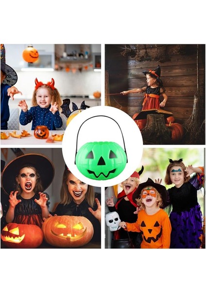 Halloween Yeşil Renk Balkabağı Eklemeli Plastik Şeker Kovası 12X17,5 cm 1 Adet fırsatları