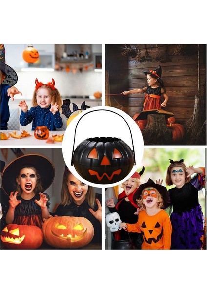 Halloween Siyah Renk Balkabağı Eklemeli Plastik Şeker Kovası 12X17,5 cm 1 Adet fırsatları