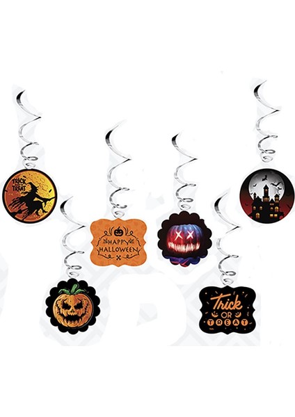 6 Adet Halloween Temalı Asmalı Sarmal Kağıt Uzar Tavan Süsü