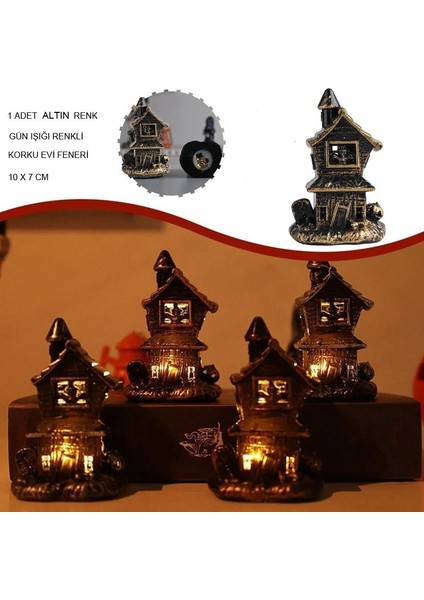 1 Adet LED Işıklı Plastik Perili Korku Evi Halloween Dekoru Eskitme Altın Renk 10X7 cm