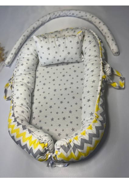 Sarı Gri Tüllü Bebek Yatağı modelleri