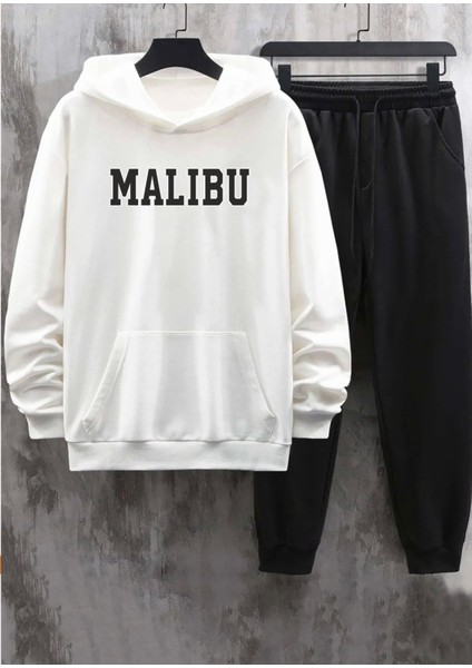 Büyük Beden Özel Tasarım Kapüşonlu Malıbu Baskılı Şardonlu Kışlık Dış Mekan Battal Erkek Eşofman Takımı