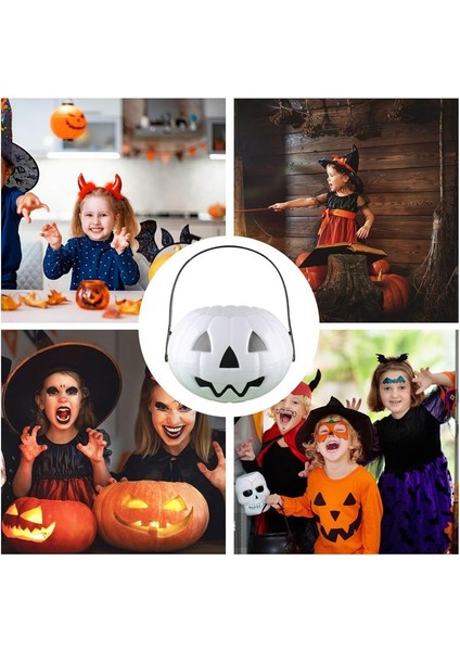 Halloween Beyaz Renk Balkabağı Eklemeli Plastik Şeker Kovası 12X17,5 cm 1 Adet fırsatları