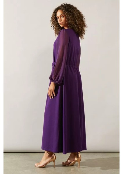 Kolları Şifon Ponte A-Line Elbise ( S-4xl)