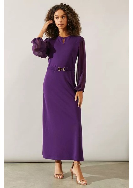 Kolları Şifon Ponte A-Line Elbise ( S-4xl)