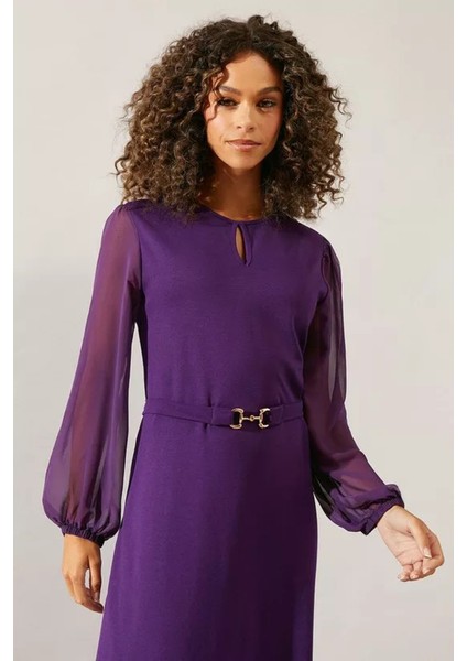 Kolları Şifon Ponte A-Line Elbise ( S-4xl)