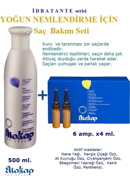 Idratante Yoğun Nemlendirme Şampuan + Saç Serumu 4 ml x 6 Ampul