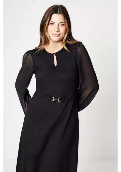 Kolları Şifon Ponte A-Line Elbise ( S-4xl)
