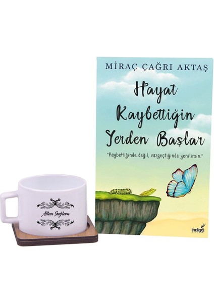 Hayat Kaybettiğin Yerden Başlar Kitap - Kahve Fincanı Hediye Seti / Doğum Günü Hediyesi