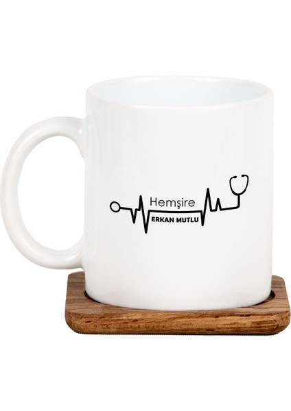 Hemşireye Isme Özel Ahşap Tabaklı Kupa