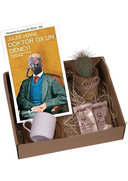 Kişiye Özel Doktor Ox'un Deneyi Seti / Kahve Fincanı- Canlı Çiçek - Kitap ve Kahve Hediye Kutusu