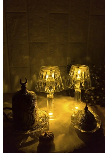 Kristal Pilli 2li Mini LED Şeffaf Abajur