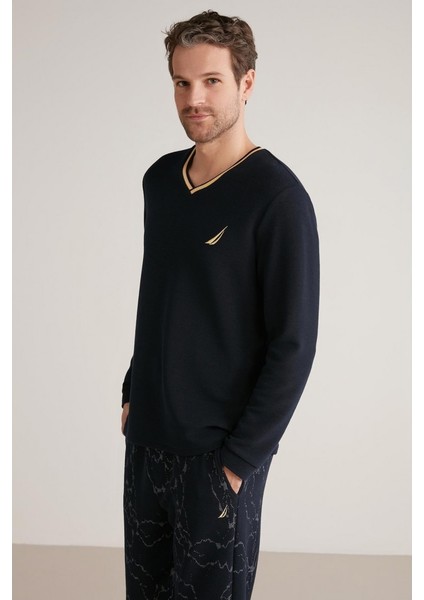 Yumuşak Dokulu Uzun Kol V Yaka Erkek Pijama Takım M608 fiyatları