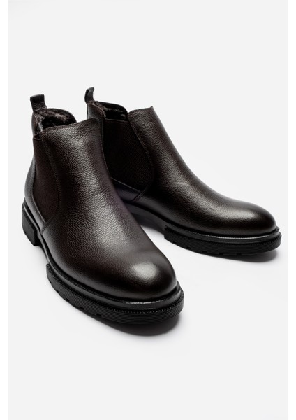 Hakiki Deri Kahverengi Su & Soğuğa Dayanıklı Kürklü Erkek Kışlık Bot LUASS25AL0030