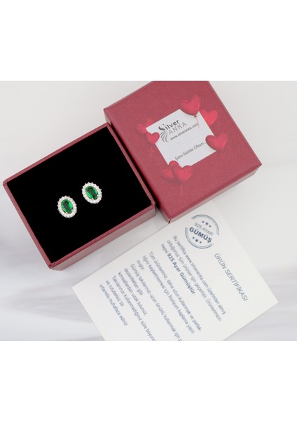 925 Ayar Gümüş Zümrüt Oval Taşlı Anturaj Küpe fiyatları