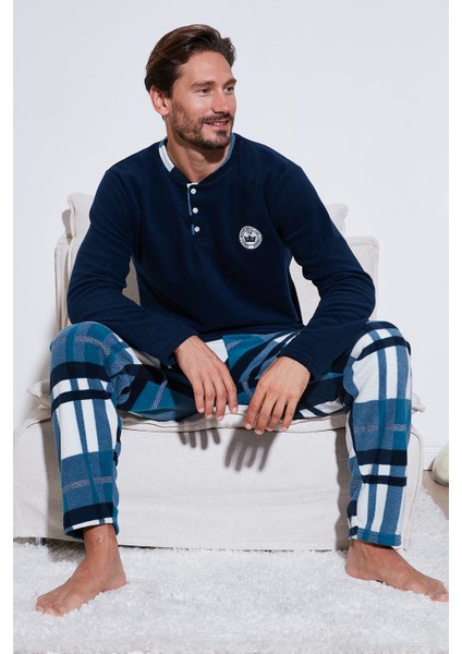 Ekoseli Regular Fit Düğmeli Bisiklet Yaka Kışlık Polar Pijama Takımı Erkek Pijama Takımı 60961008 fiyatları