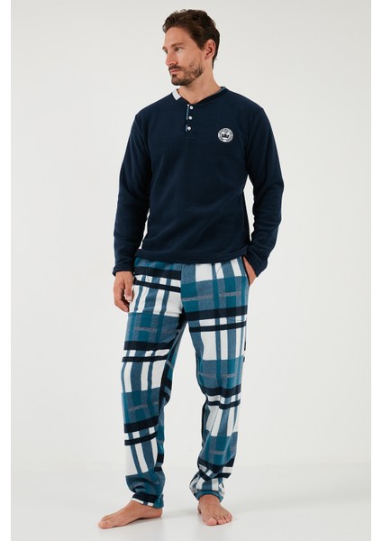 Ekoseli Regular Fit Düğmeli Bisiklet Yaka Kışlık Polar Pijama Takımı Erkek Pijama Takımı 60961008 fırsatları