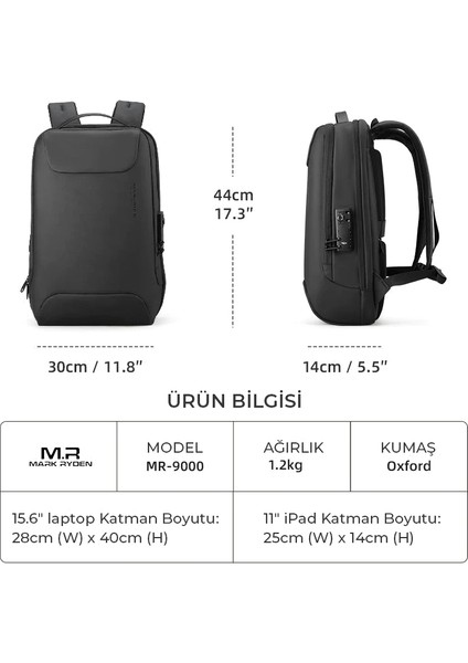 Compilo Laptop Sırt Çantası Kilitli USB Şarj Kitli Çantası MR9000_00 indirimleri