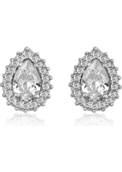 925 Ayar Gümüş Beyaz Damla Taşlı Anturaj Küpe