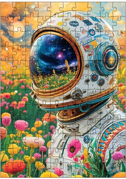 Ahşap Mdf Puzzle Yapboz Astronot ve Çiçekler 120 Parça 25*35 cm