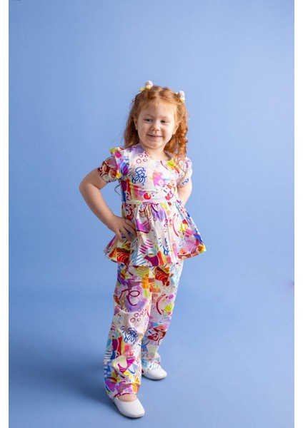 Desenli Arkası Üçgen Kız Çocuk Alt-Üst Takım fiyatları