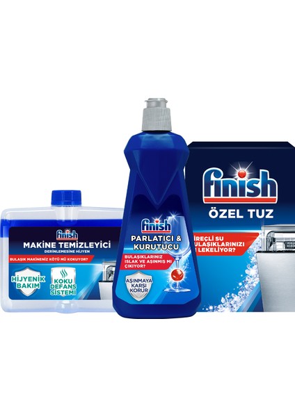 Temizlik ve Bakım Seti (Parlatıcı 400 ml + Makine Temizleyici Sıvı 250 ml + Tuz 500 gr)