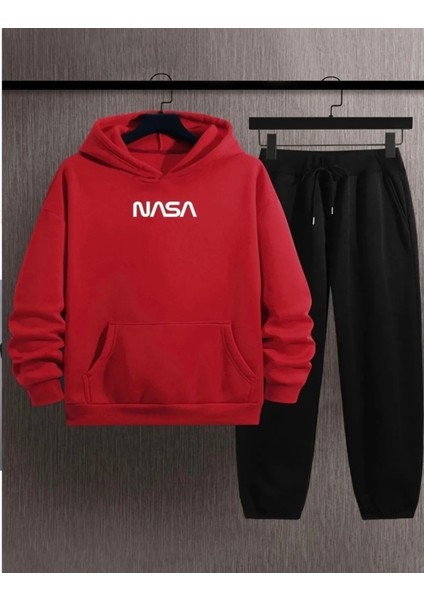 Büyük Beden Özel Tasarım Kapüşonlu Nasa Baskılı Şardonlu Kışlık Yeni Trend Modern Battal Erkek Eşofman Takımı