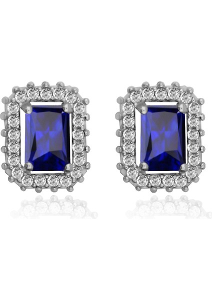 925 Ayar Gümüş Safir Baget Taşlı Anturaj Küpe