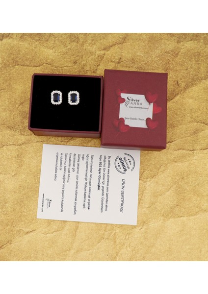 925 Ayar Gümüş Safir Baget Taşlı Anturaj Küpe fiyatları