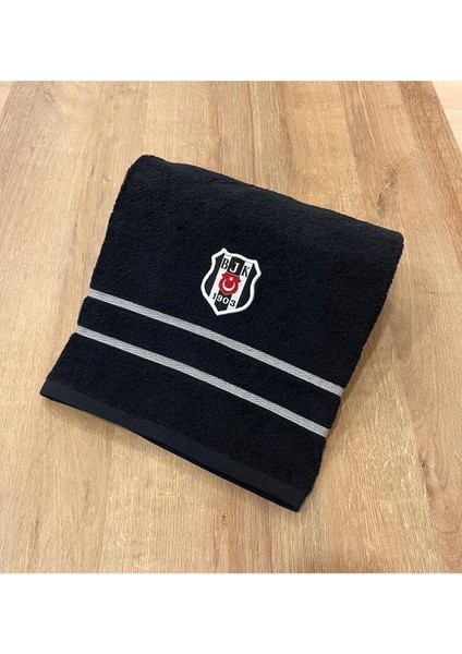 Lisanslı Beşiktaş Arma Pamuk 70 x 140 cm Banyo Havlusu (Siyah)