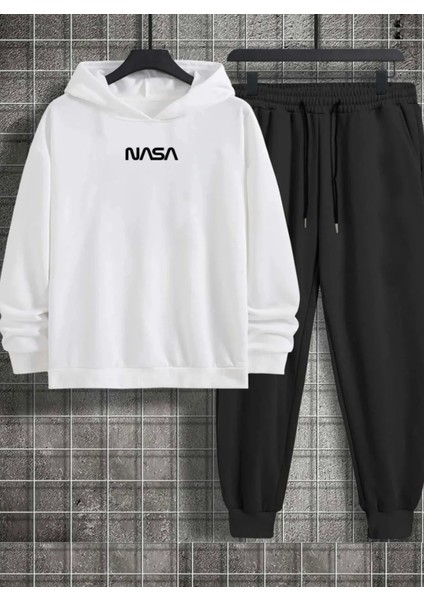 Büyük Beden Özel Tasarım Kapüşonlu Nasa Baskılı Şardonlu Kışlık Modern Battal Erkek Eşofman Takımı