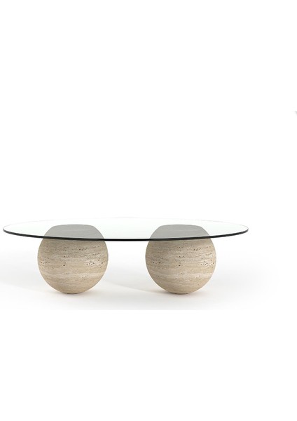 Traverten Cam Orta Sehpa