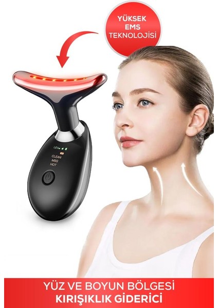 Yüz ve Boyun Cilt Bakım Cihazı – Ems LED Teknolojisi ile ve Sıkılaştırıcı Siyah fiyatları