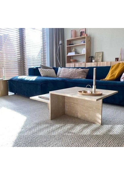 White Traverten Blok Orta Sehpa