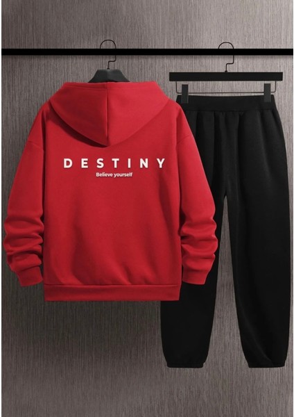 Büyük Beden Özel Tasarım Kapüşonlu Destıny Sırt Baskılı Şardonlu Kışlık Oversize Battal Erkek Eşofman Takımı