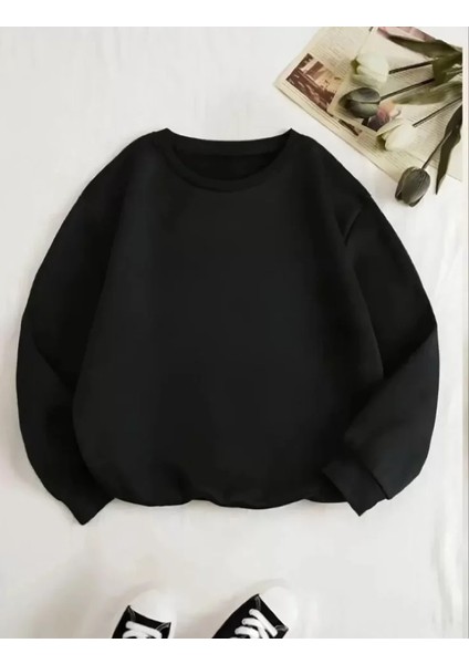 Veloramoda Üç Iplik Biskilet Yaka Basic Sweatshirt - Siyah