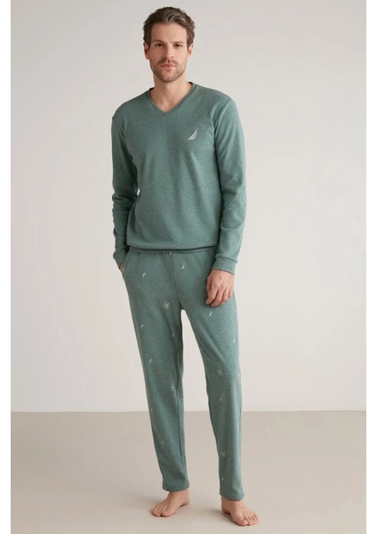 Yumuşak Dokulu Uzun Kol V Yaka Erkek Pijama Takım M628