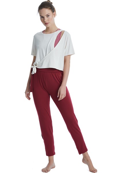 Kadın Crop T-Shirt 70526 - Krem