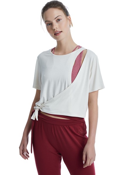 Kadın Crop T-Shirt 70526 - Krem modelleri