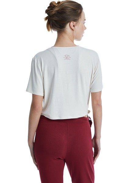 Kadın Crop T-Shirt 70526 - Krem indirimleri