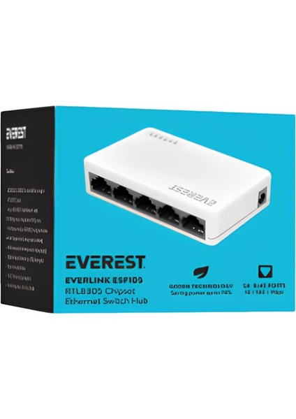 Everest Everlink ESF105 5 Port 10/100Mbps RTL8305 Ethernet Masaüstü Switch Hub