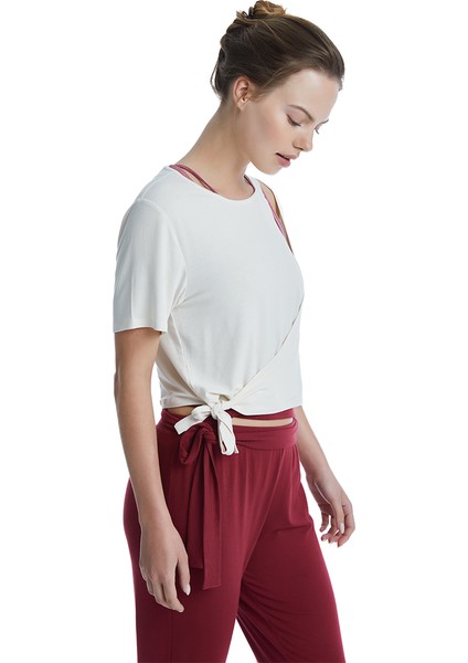 Kadın Crop T-Shirt 70526 - Krem fırsatları